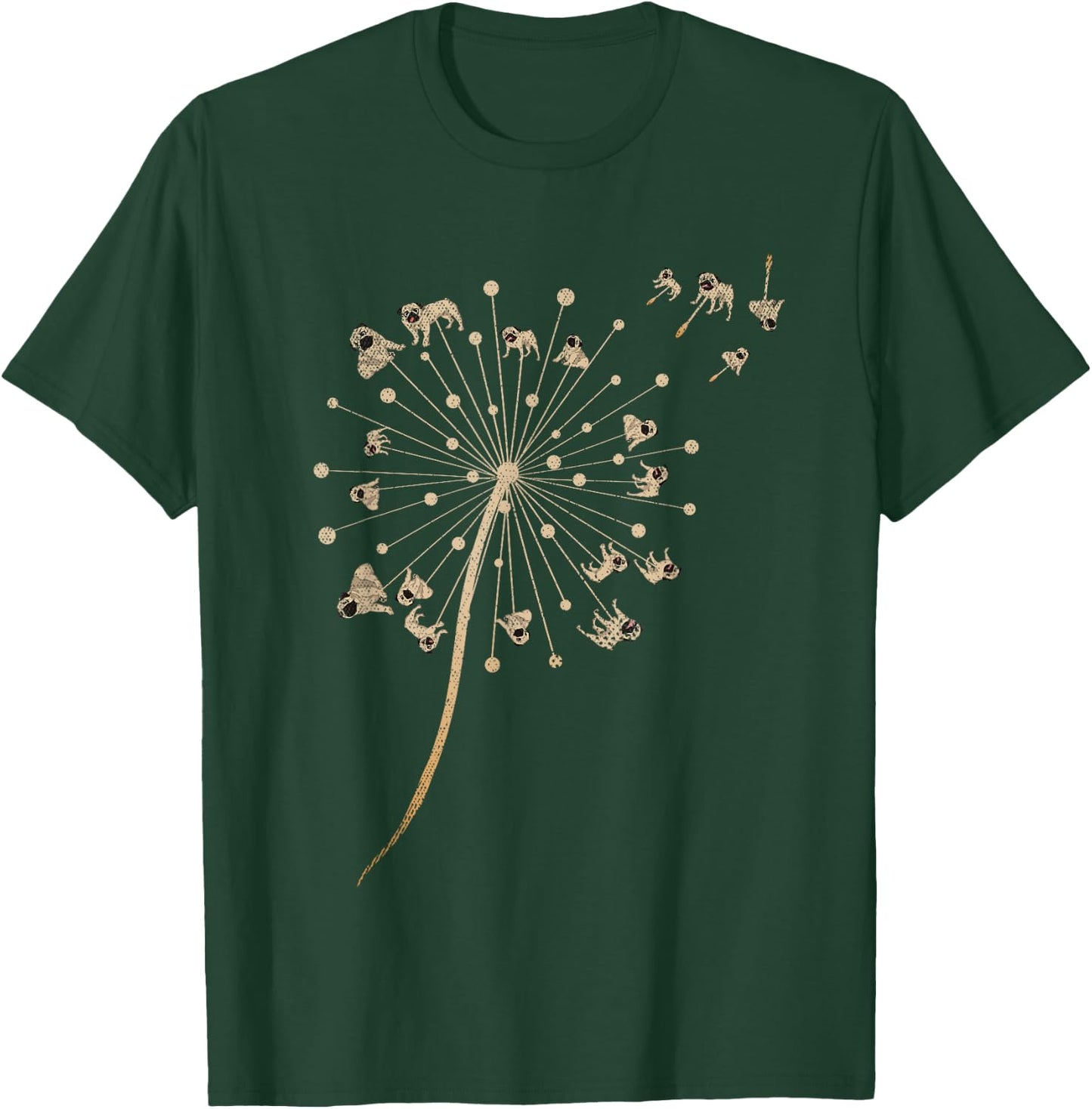 Dog Breed Pug Dog Lover Cute Pet Animal Dandelion Pug T-Shirt - T-Shirt | Forest