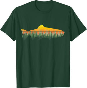 Retro Trout Fly Fishing Outdoor Nature Forest Fisherman T-Shirt - T-Shirt | Forest