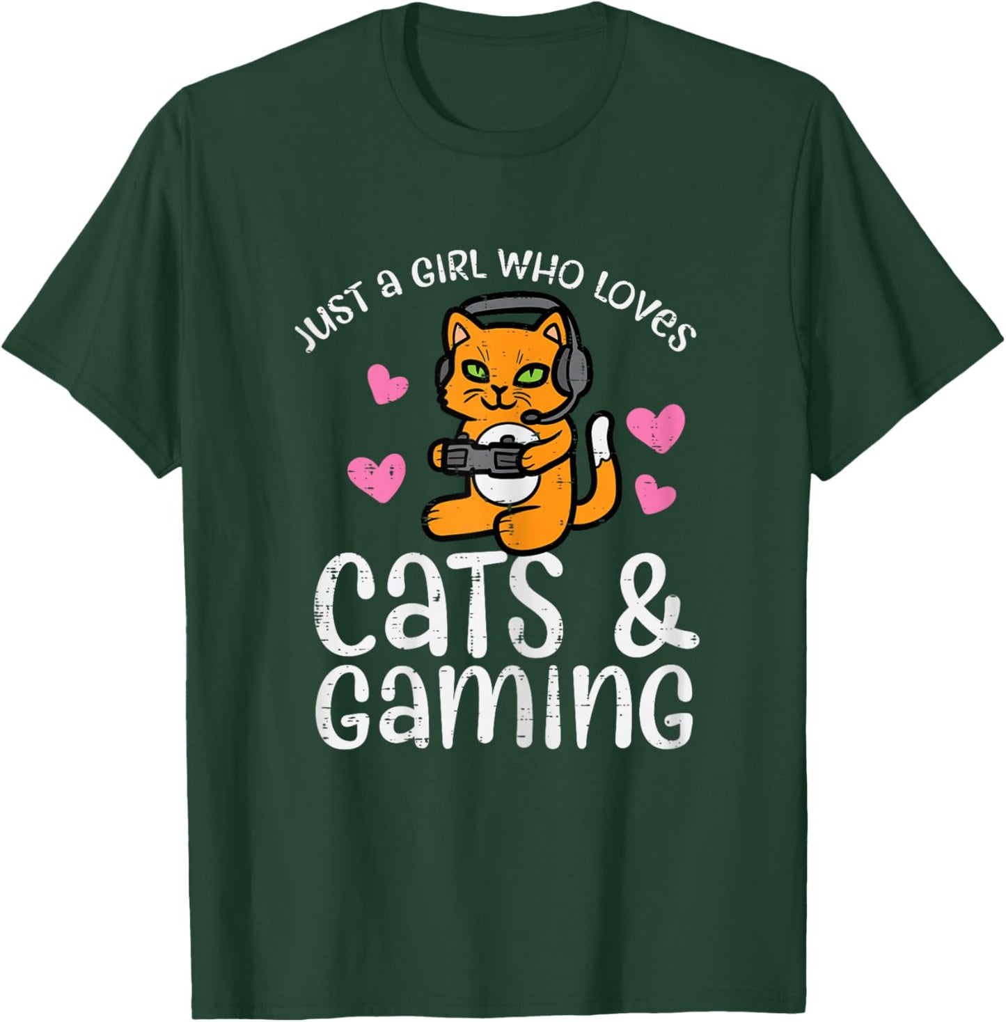 Just Girl Who Loves Cats Gaming Cute Gamer Women Girls Kids T-Shirt - T-Shirt | Forest