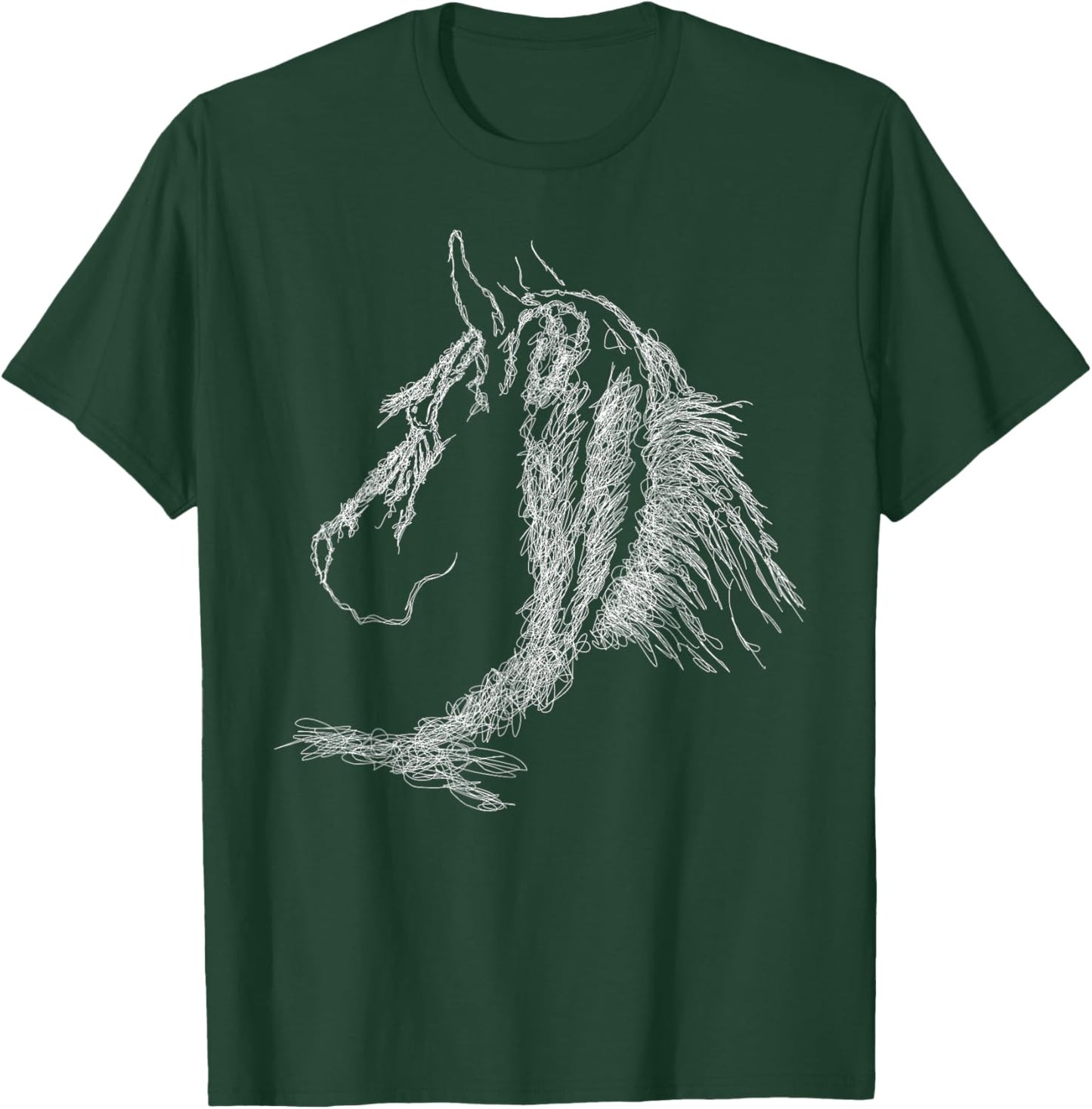 Horse Head Scribble Black Art Face for Lover Horses Taming T-Shirt - T-Shirt | Forest