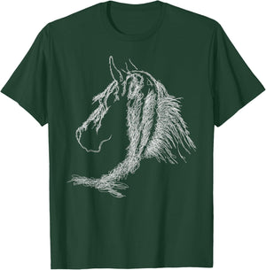 Horse Head Scribble Black Art Face for Lover Horses Taming T-Shirt - T-Shirt | Forest