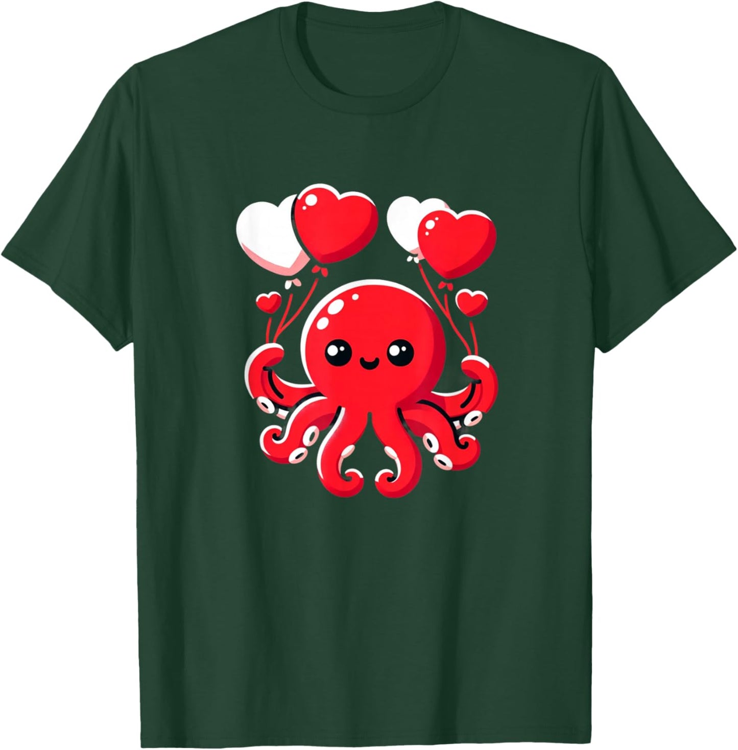 Octopus With Heart Balloons Adorable Valentines Day T-Shirt - T-Shirt | Forest