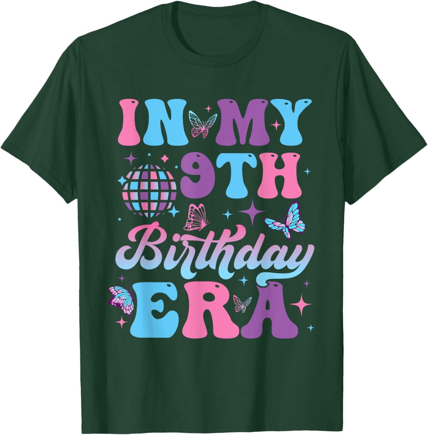 Groovy In My 9th Birthday Era Nine 9 years Old Birthday T-Shirt - T-Shirt | Forest