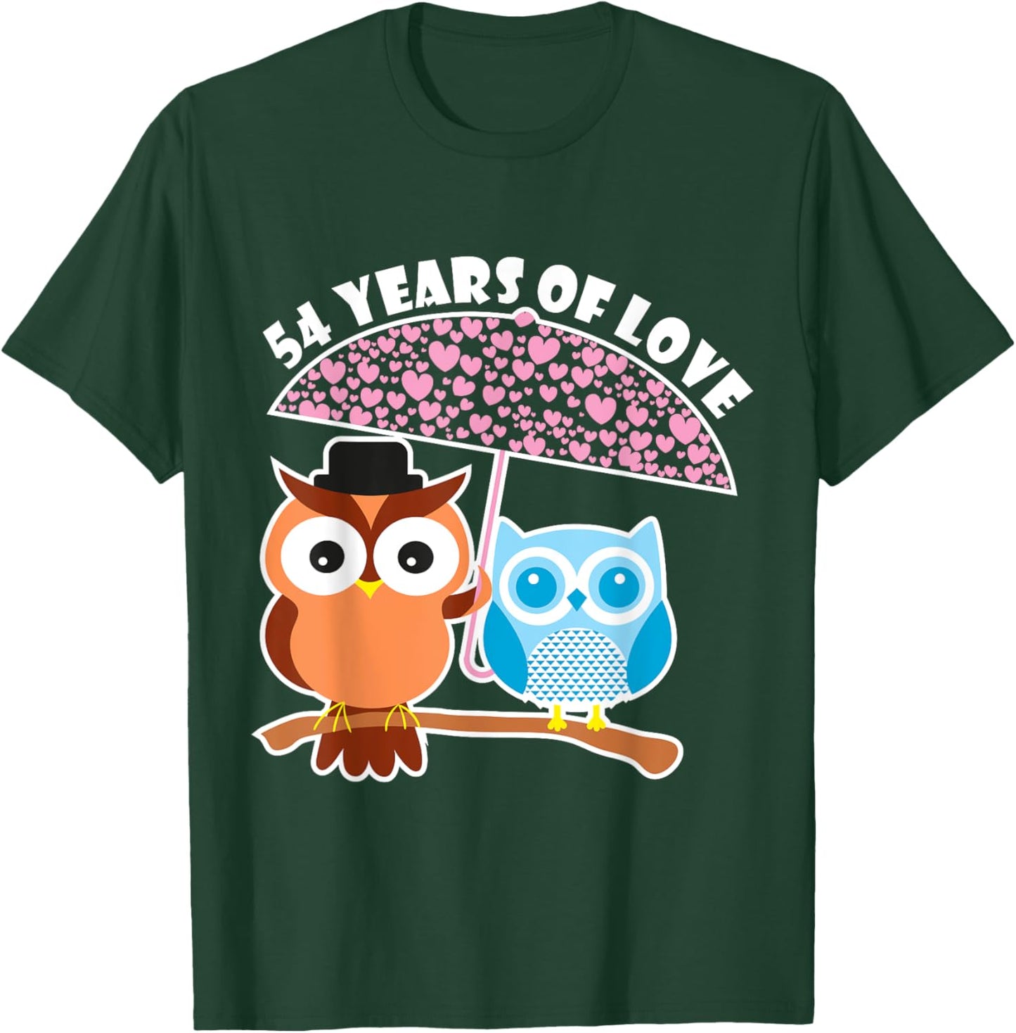 54 Years Of Love - 54th Anniversary Owl Cute Couples T-Shirt - T-Shirt | Forest