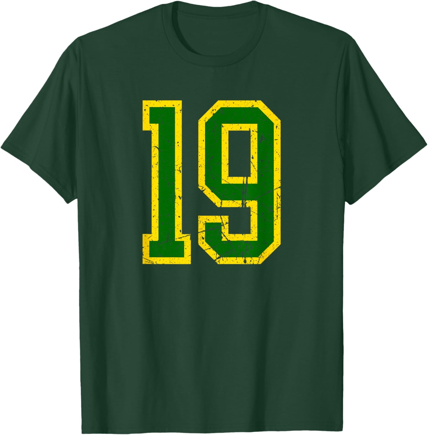 Distressed Green Yellow Sports Team Number 19 T-Shirt - T-Shirt | Forest