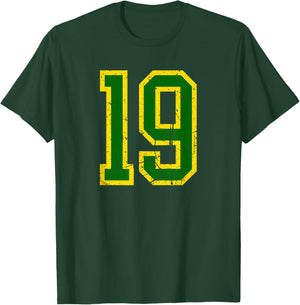 Distressed Green Yellow Sports Team Number 19 T-Shirt - T-Shirt | Forest