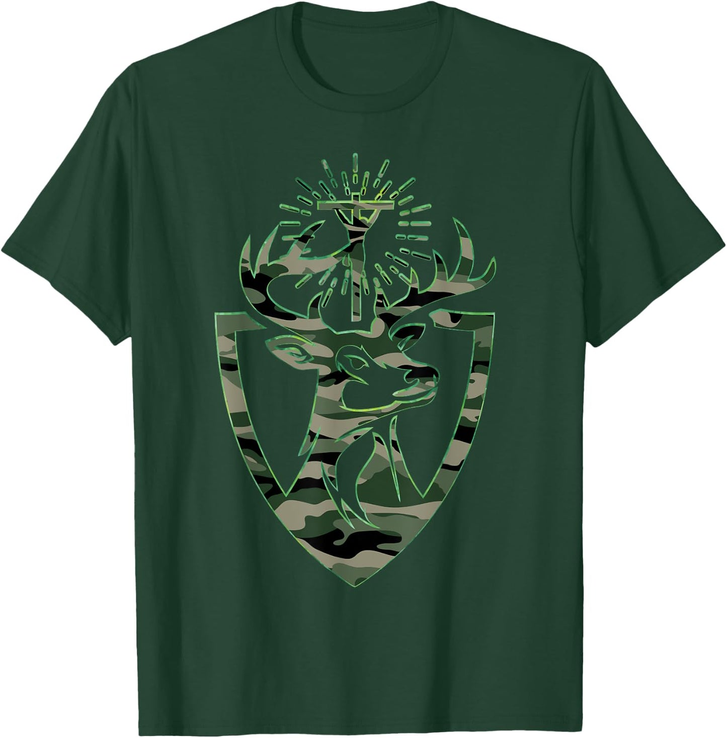 Hubert Hubertus Patron Saint of Hunters Stag Camo Men T-Shirt - T-Shirt | Forest