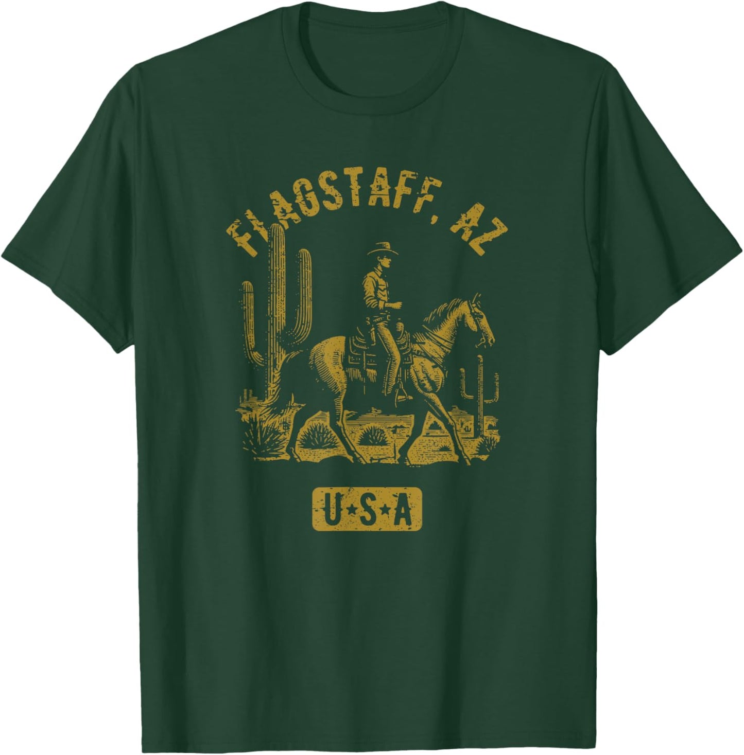 Flagstaff AZ USA Cowboy Horse Distressed Style Design T-Shirt - T-Shirt | Forest