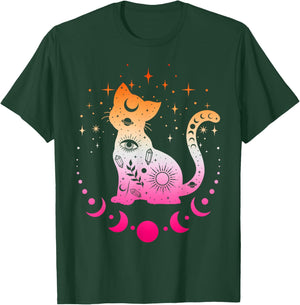 Lesbian Astrology Cat, Moon Phases Lesbian Pride Flag Colors T-Shirt - T-Shirt | Forest