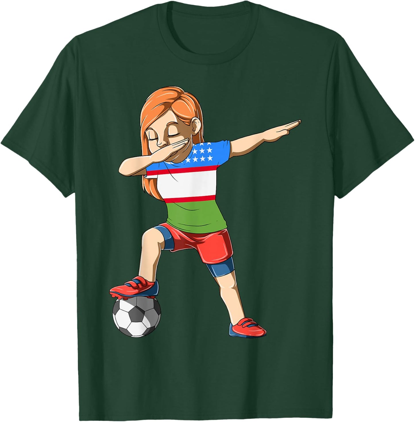 Dabbing Soccer Girl Uzbekistan Jersey Uzbek T-Shirt - T-Shirt | Forest