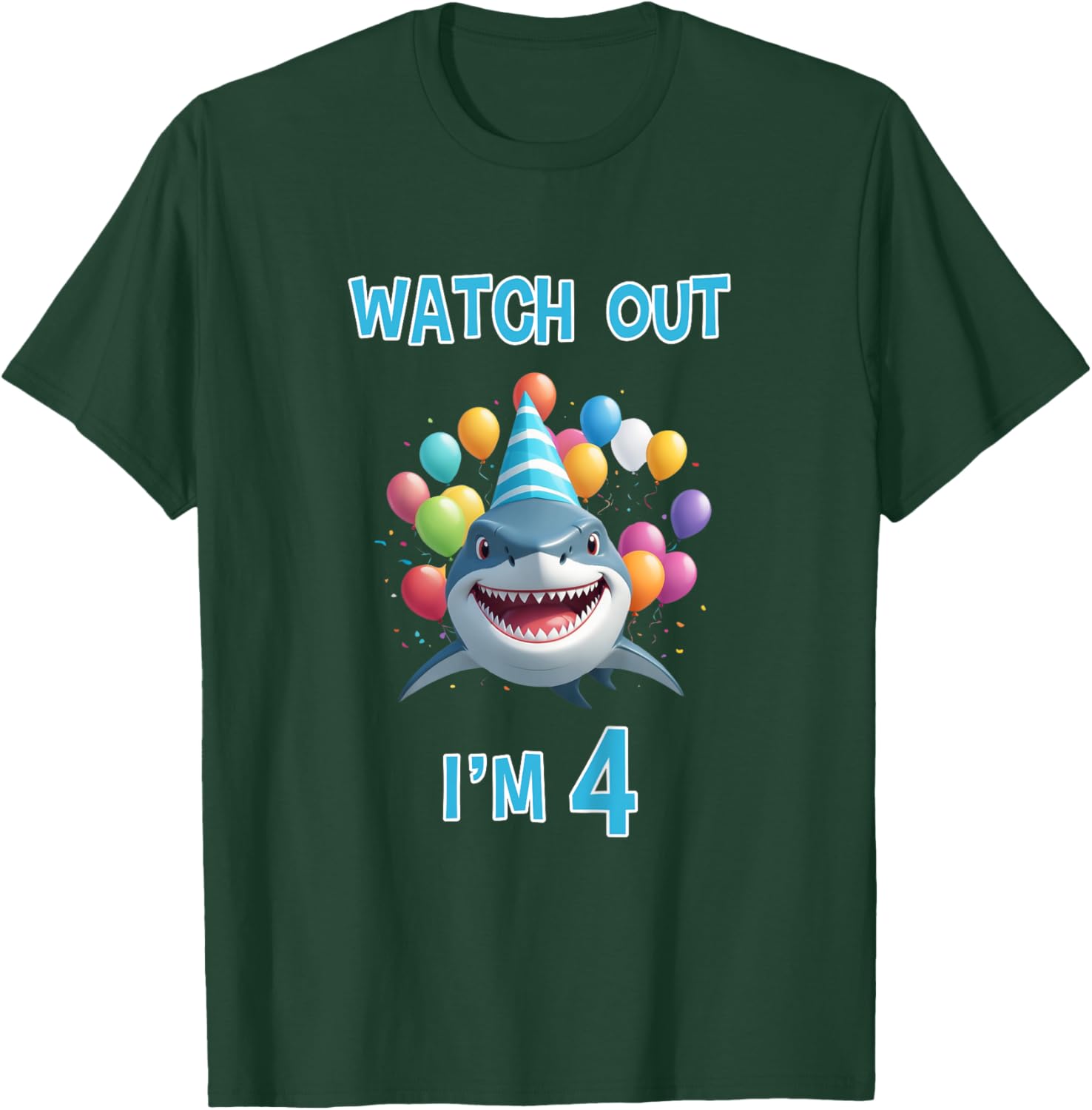 Shark Birthday Watch Out I'm 4 Years Old 4th Birthday T-Shirt - T-Shirt | Forest