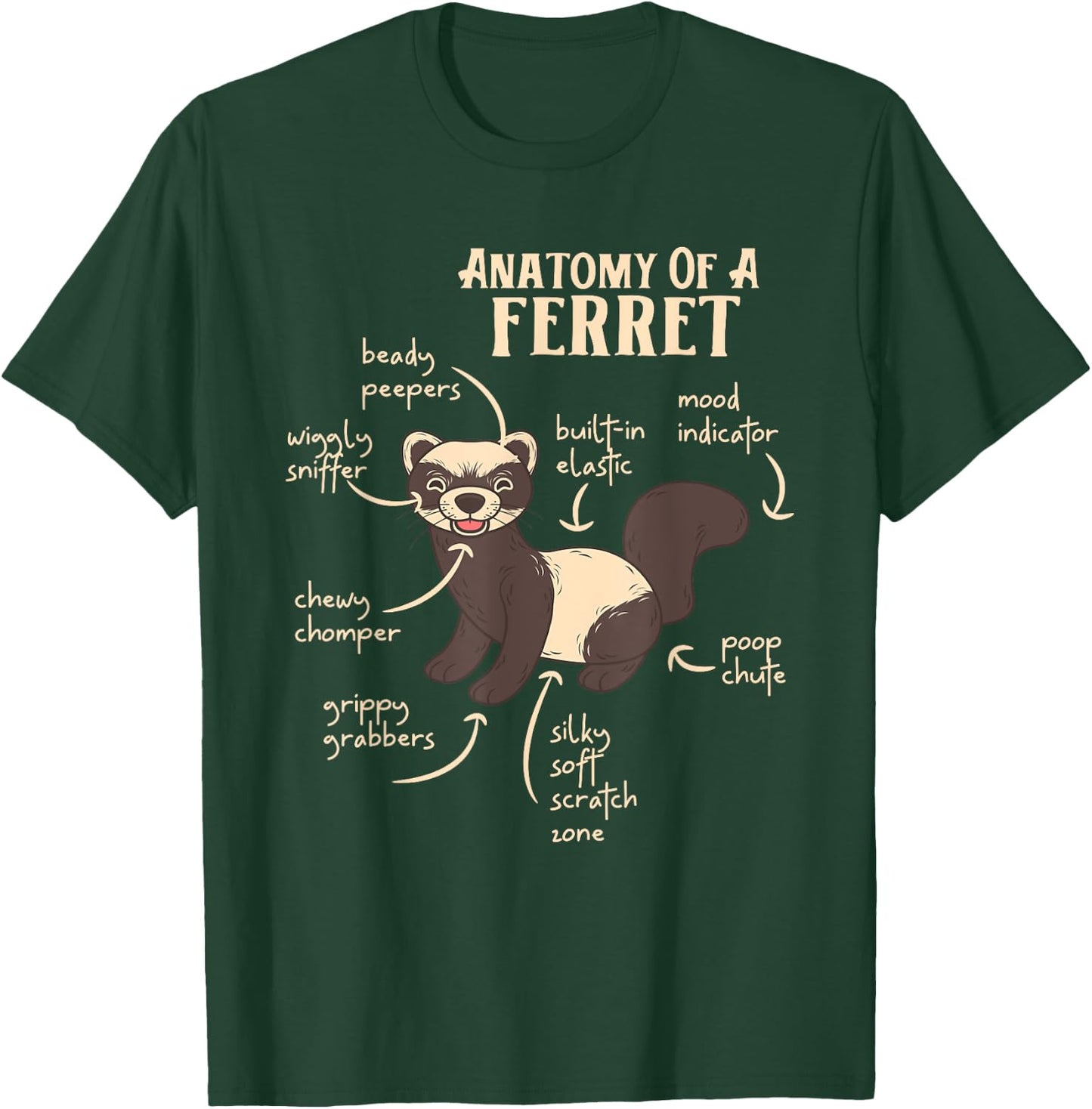 Ferret Anatomy Funny Animal Lover Polecat Paw Pet Owner Gift Men Women Kids T-Shirt - T-Shirt | Forest
