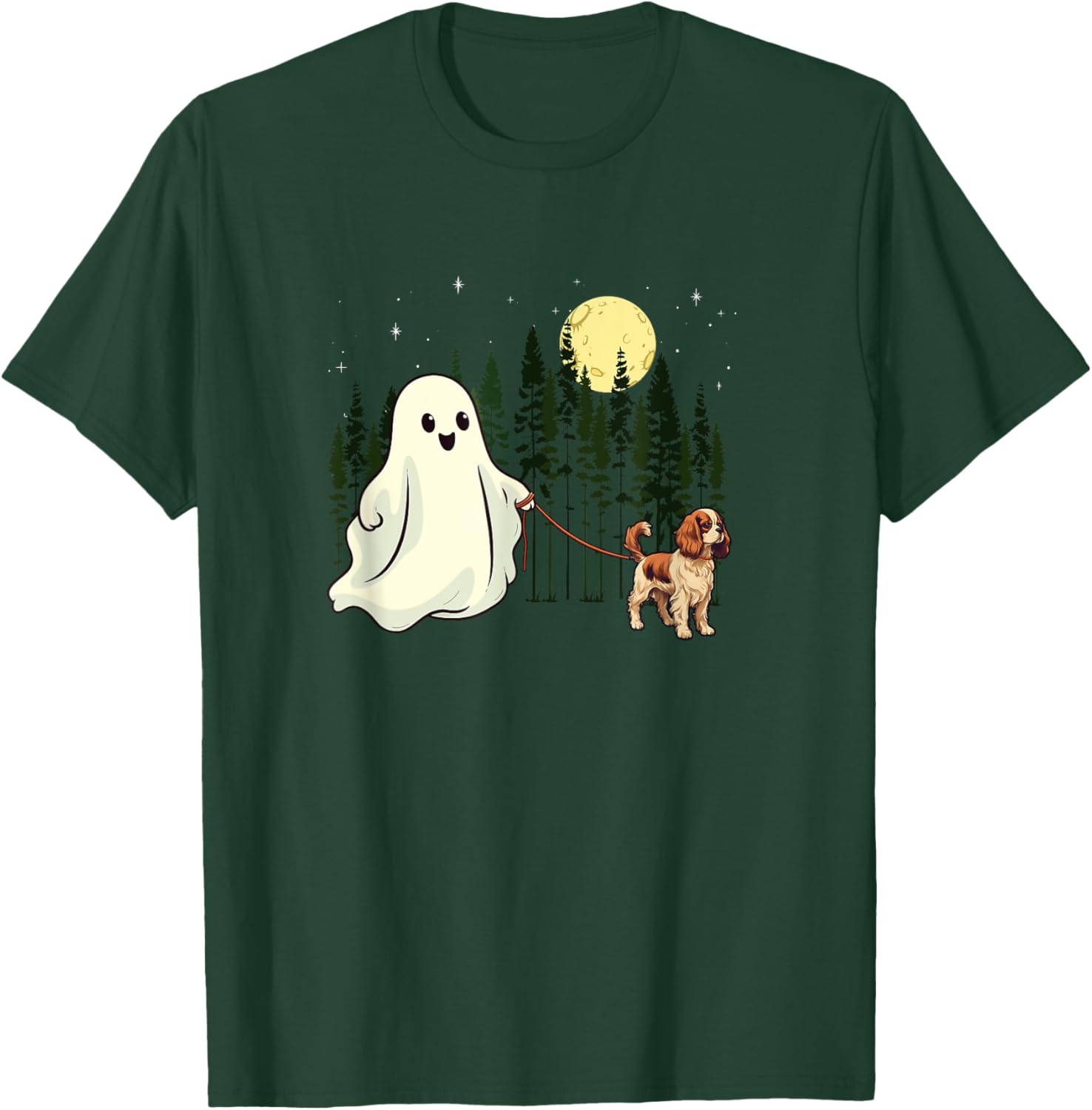 Cavalier King Charles Spaniel Walking Ghost Halloween Funny T-Shirt - T-Shirt | Forest