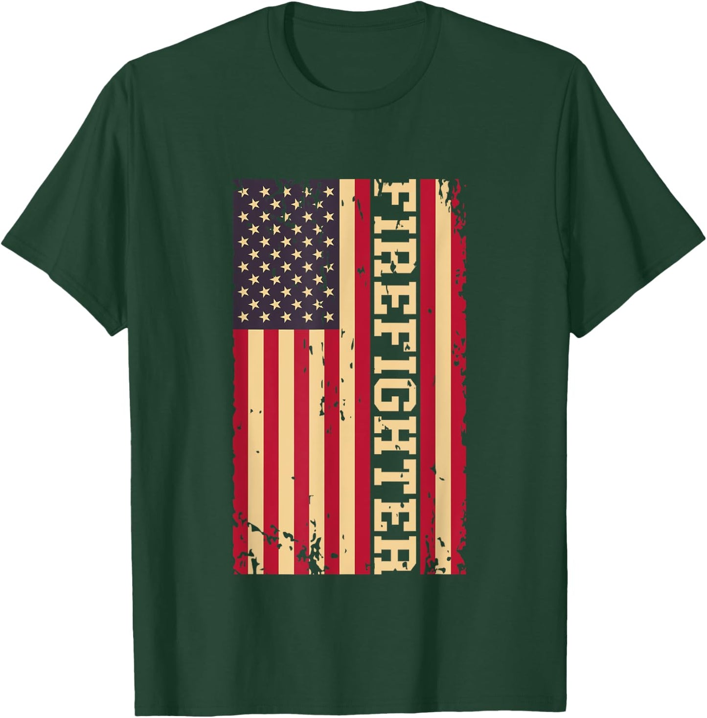 Firefighter Fire Dept Department Fireman Fire Rescue US Flag T-Shirt - T-Shirt | Forest