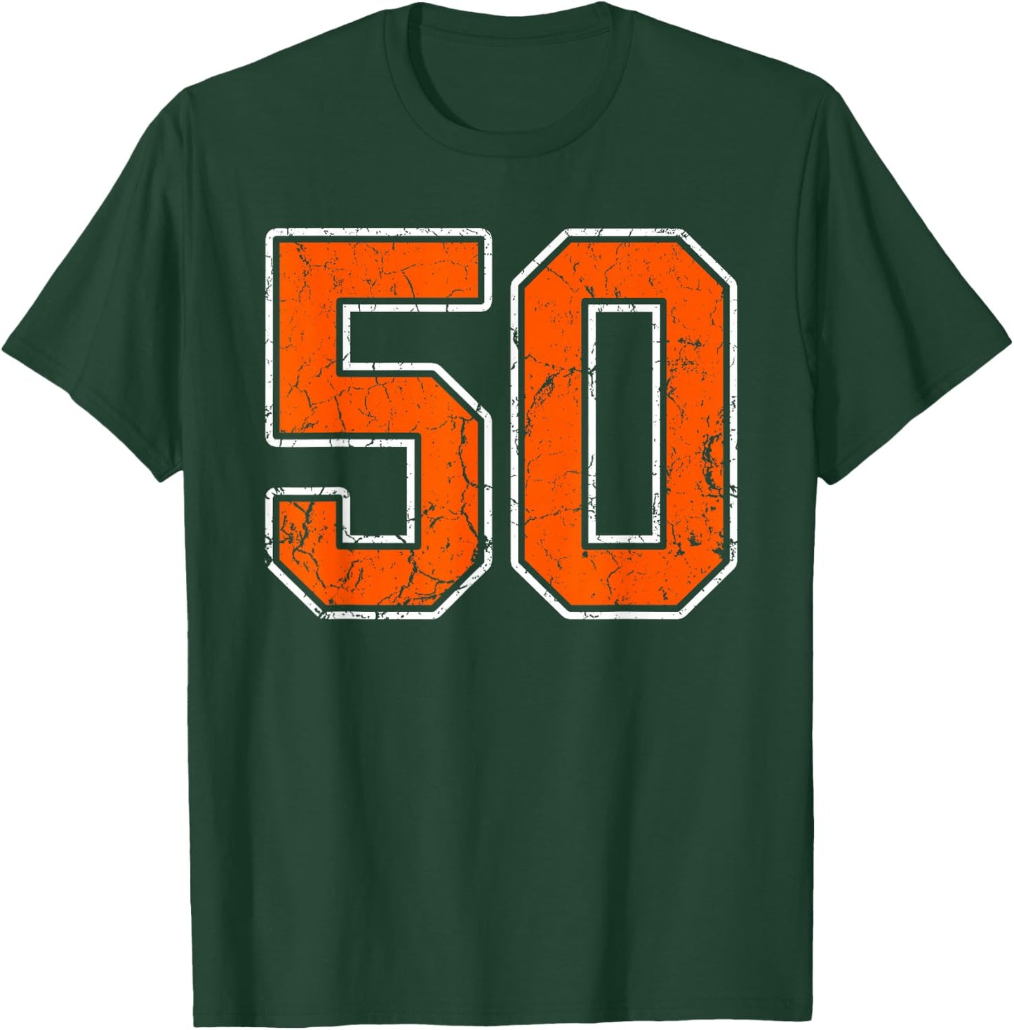 Distressed Orange White Number 50 Jersey Player Uniform #50 T-Shirt - T-Shirt | Forest