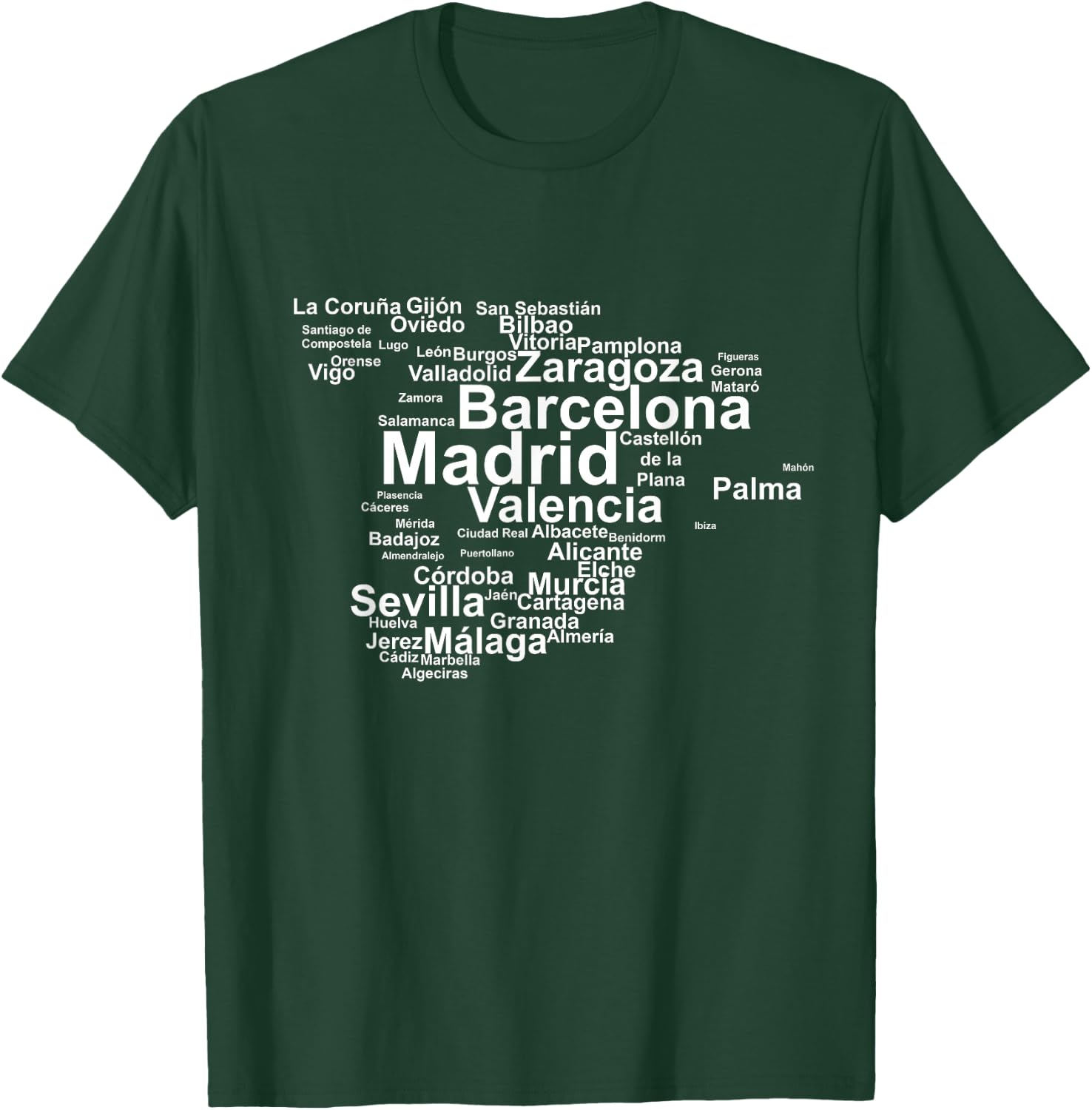 Spain Map Silhouette Towns Cities Madrid Travel Espana T-Shirt - T-Shirt | Forest