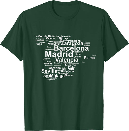 Spain Map Silhouette Towns Cities Madrid Travel Espana T-Shirt - T-Shirt | Forest