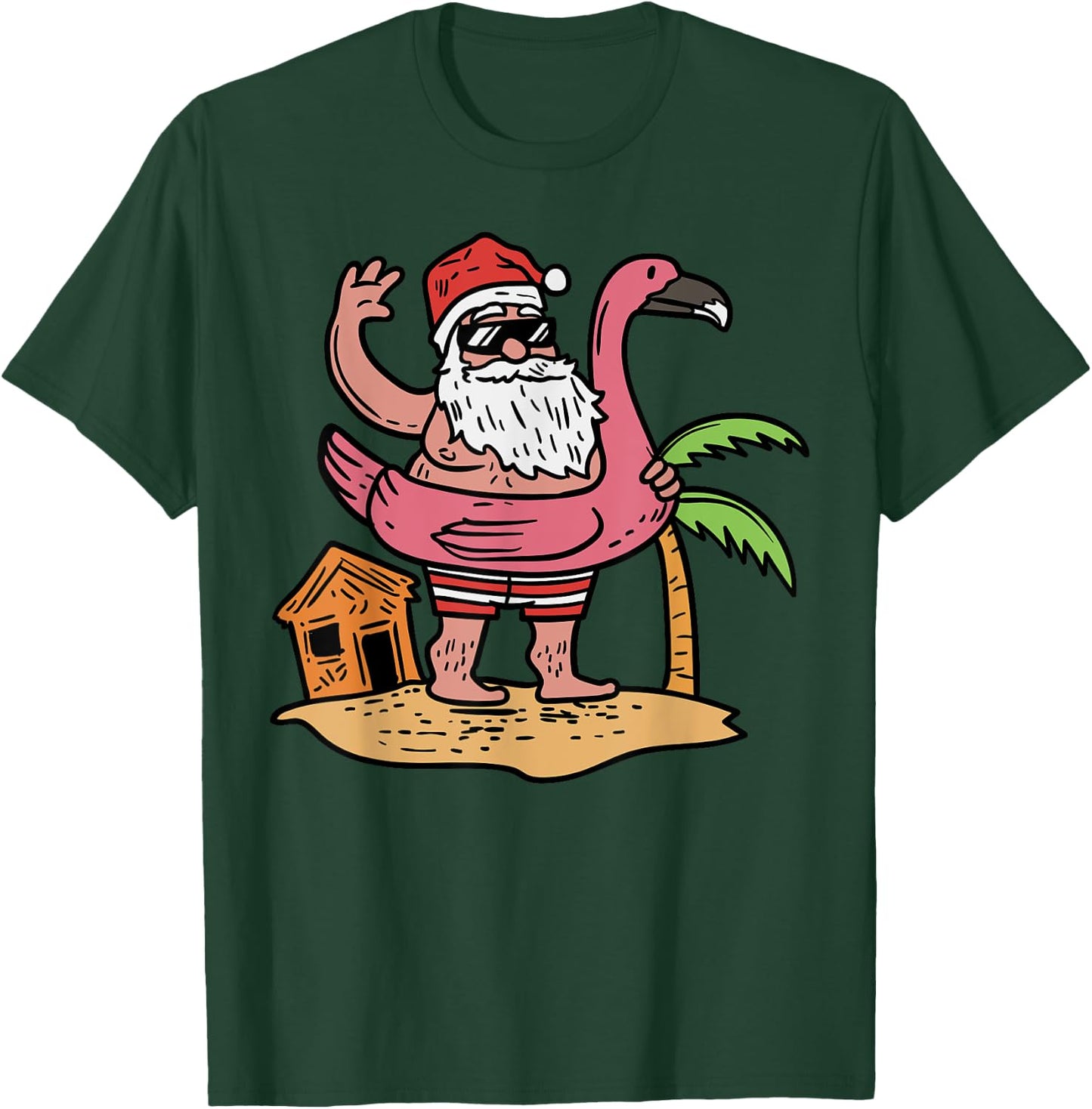 Summer Santa Flamingo Floater Funny Christmas In July Gift T-Shirt - T-Shirt | Forest