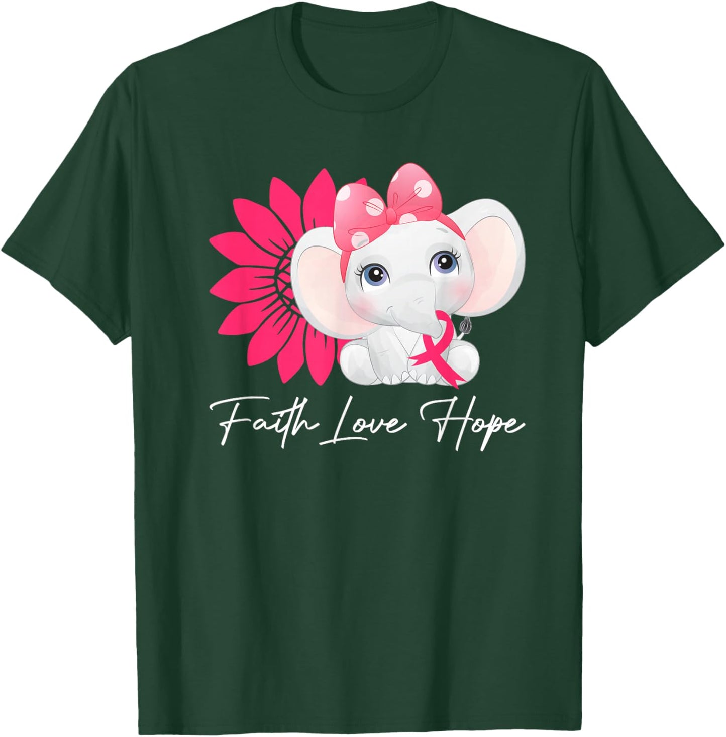 Breast Cancer Cute Elephant With Sunflower and Pink Ribbon T-Shirt - T-Shirt | Forest