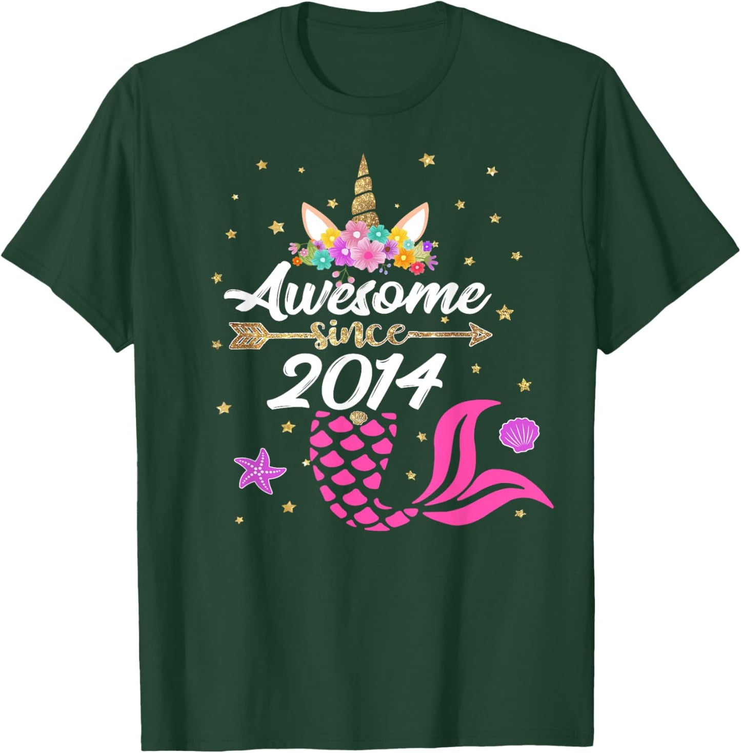 Unicorn Shirt Mermaid Birthday - Awesome Since 2014 Gift T-Shirt - T-Shirt | Forest
