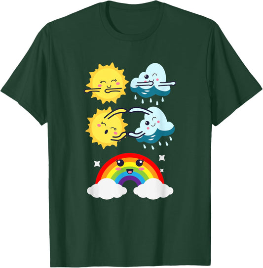 Funny Dancing Sun Cloud Rainbow | Nature Rain Summer Men Women Kids T-Shirt - T-Shirt | Forest