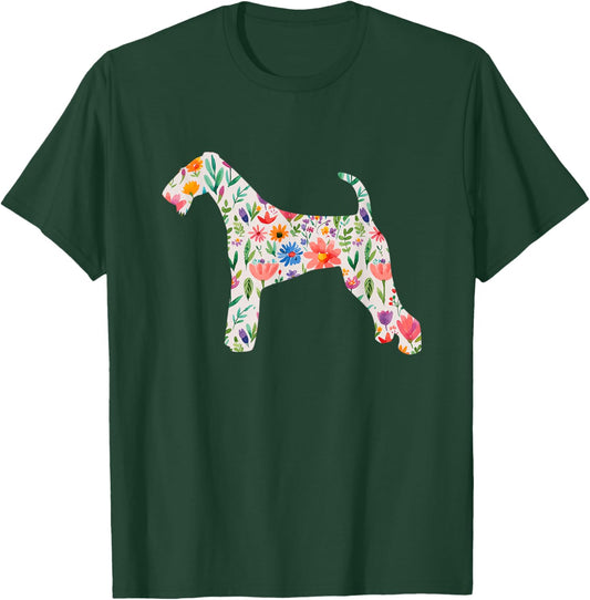 Airedale Terrier watercolor flowers design T-Shirt - T-Shirt | Forest