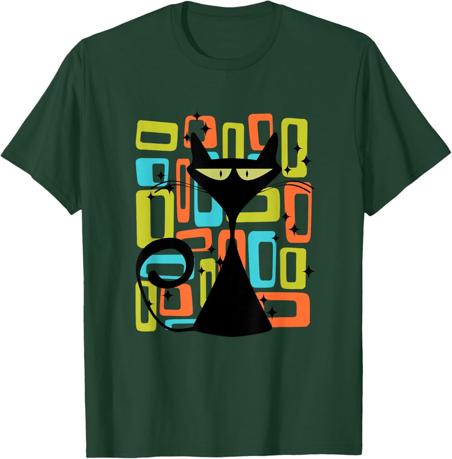 Retro Cat Midcentury Mid Century Style Modern Abstract Shape T-Shirt - T-Shirt | Forest