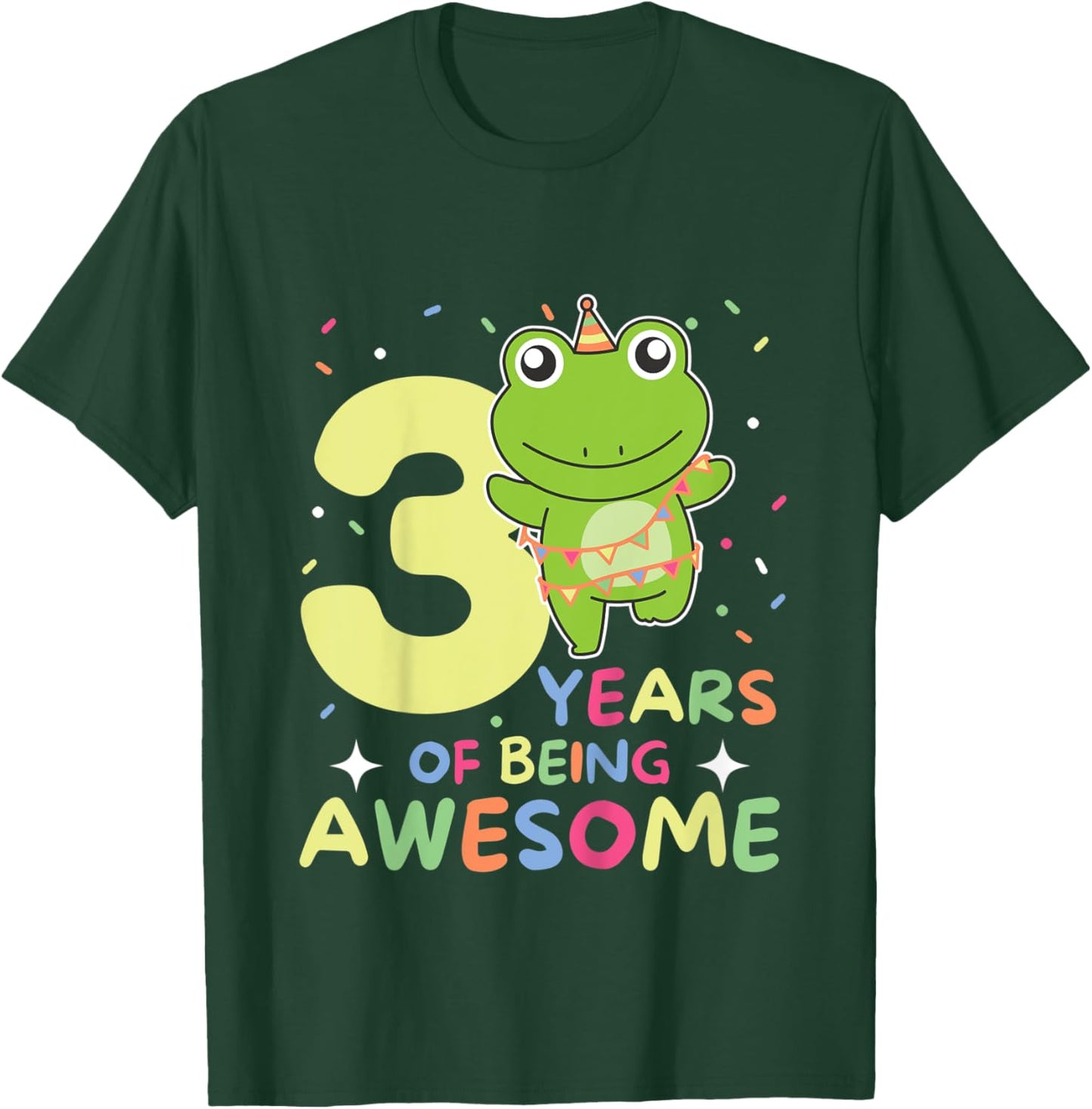 Kids Frog 3rd Birthday For Kids Three Years Old T-Shirt - T-Shirt | Forest