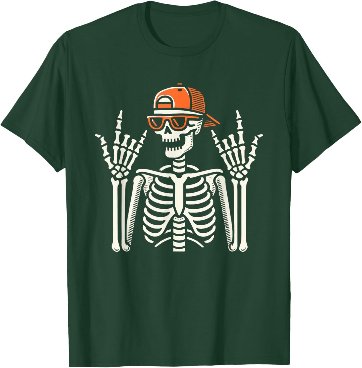 Rocker Skeleton With Cap, Halloween, Men, Rock Hand, Skater T-Shirt - T-Shirt | Forest