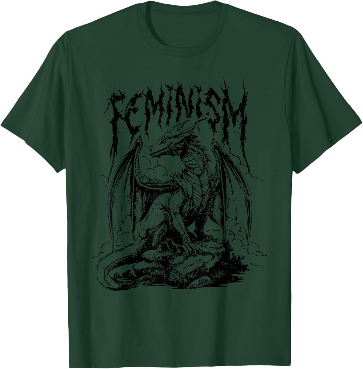 Vintage Feminism Dragon Fantasy T-Shirt - T-Shirt | Forest