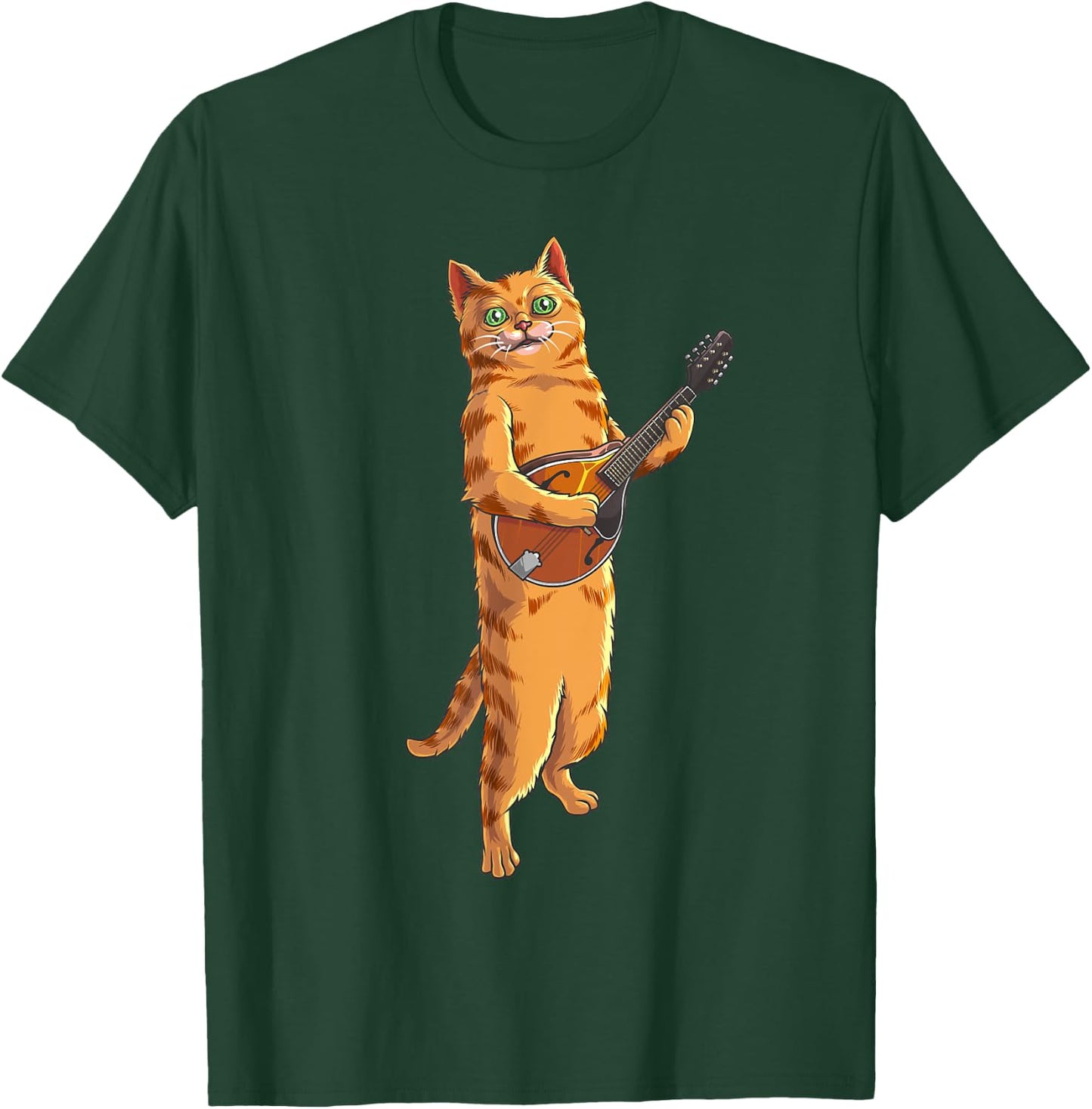 Funny Cat Playing Mandolin | Cool Love Animal Musician Gift T-Shirt - T-Shirt | Forest