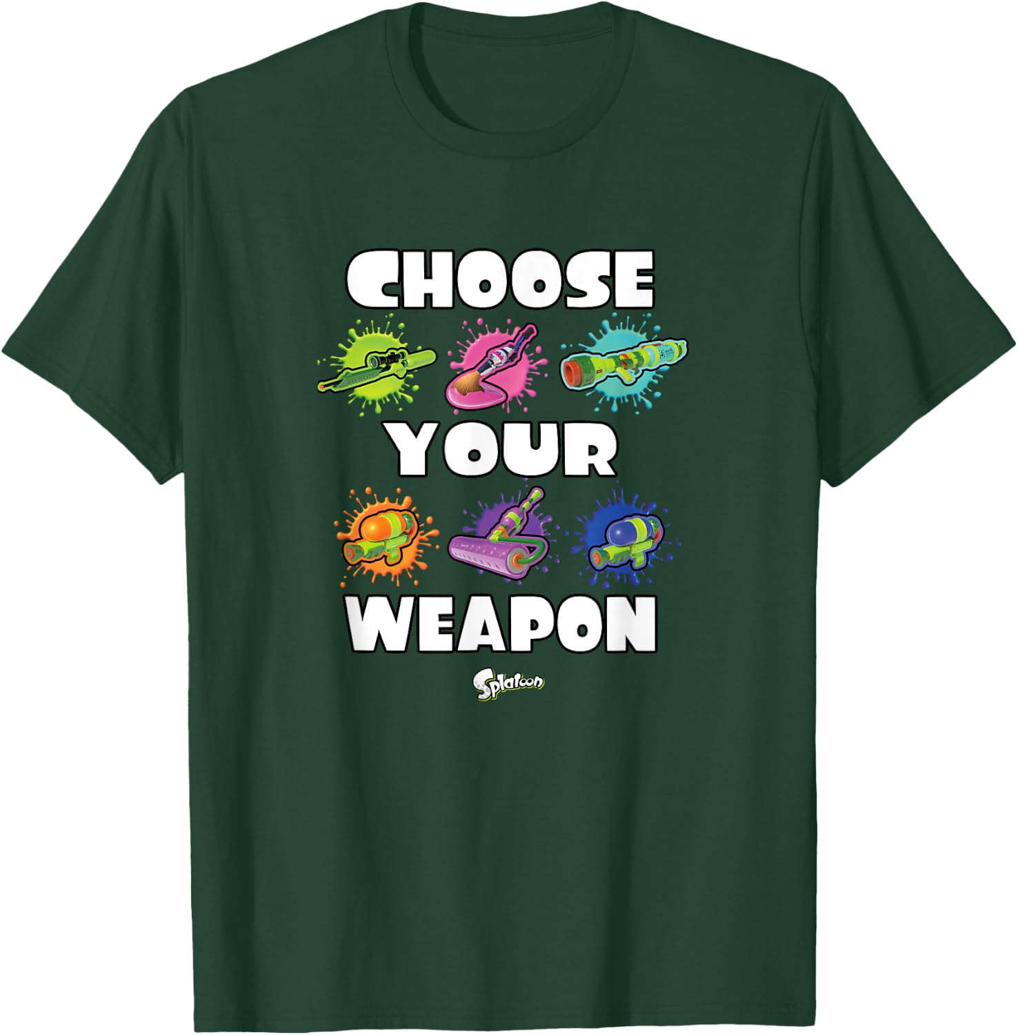 Splatoon Choose Your Weapon Ink Splat Nintendo Collage T-Shirt - T-Shirt | Forest