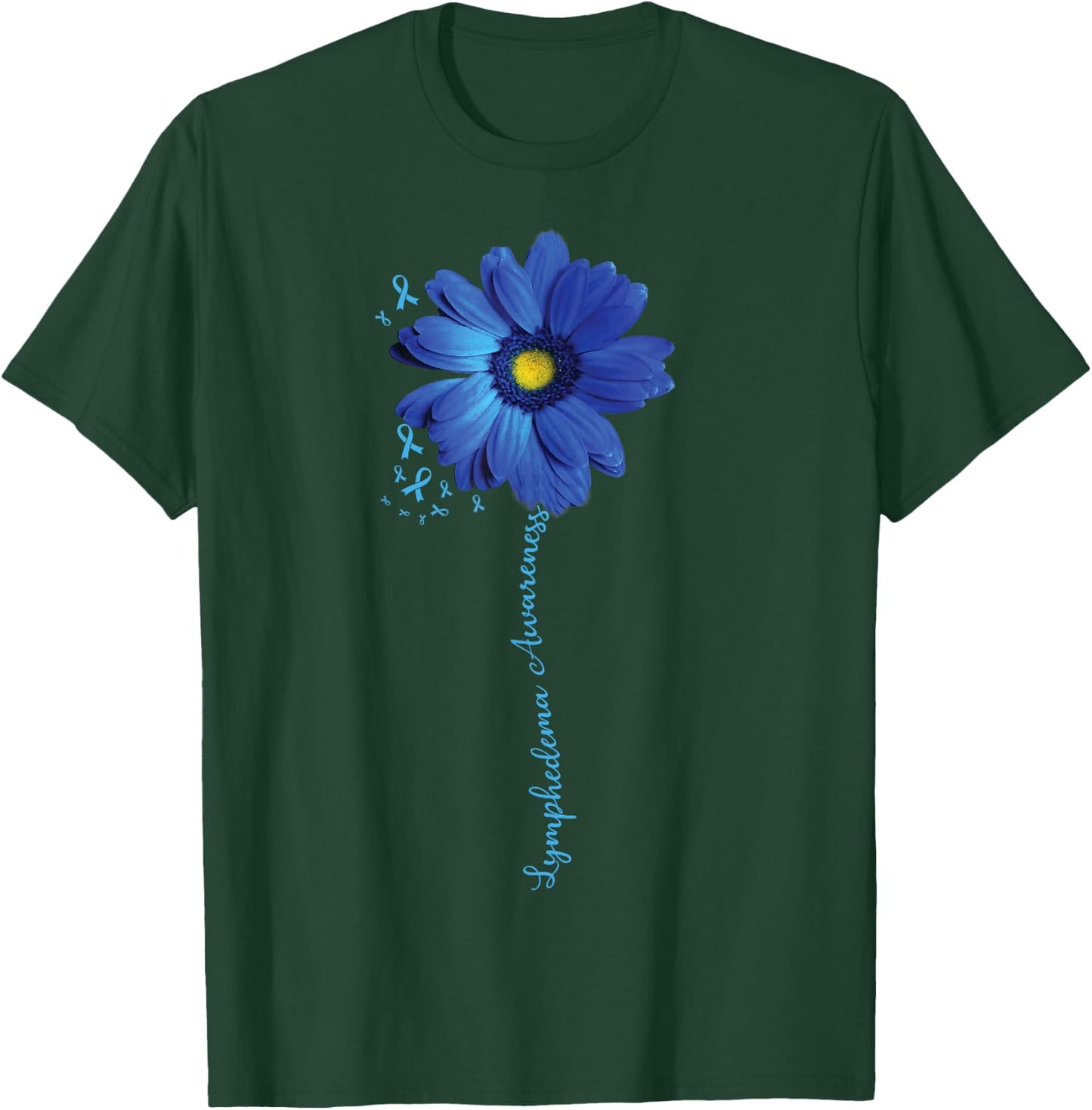 Lymphedema Awareness Sunflower Light Blue Ribbon T-Shirt - T-Shirt | Forest
