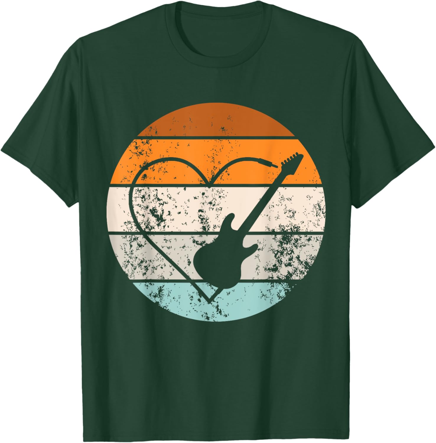 Retro Guitar Love Heart Player Guitarist Bassist Musician T-Shirt - T-Shirt | Forest