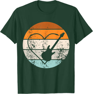 Retro Guitar Love Heart Player Guitarist Bassist Musician T-Shirt - T-Shirt | Forest