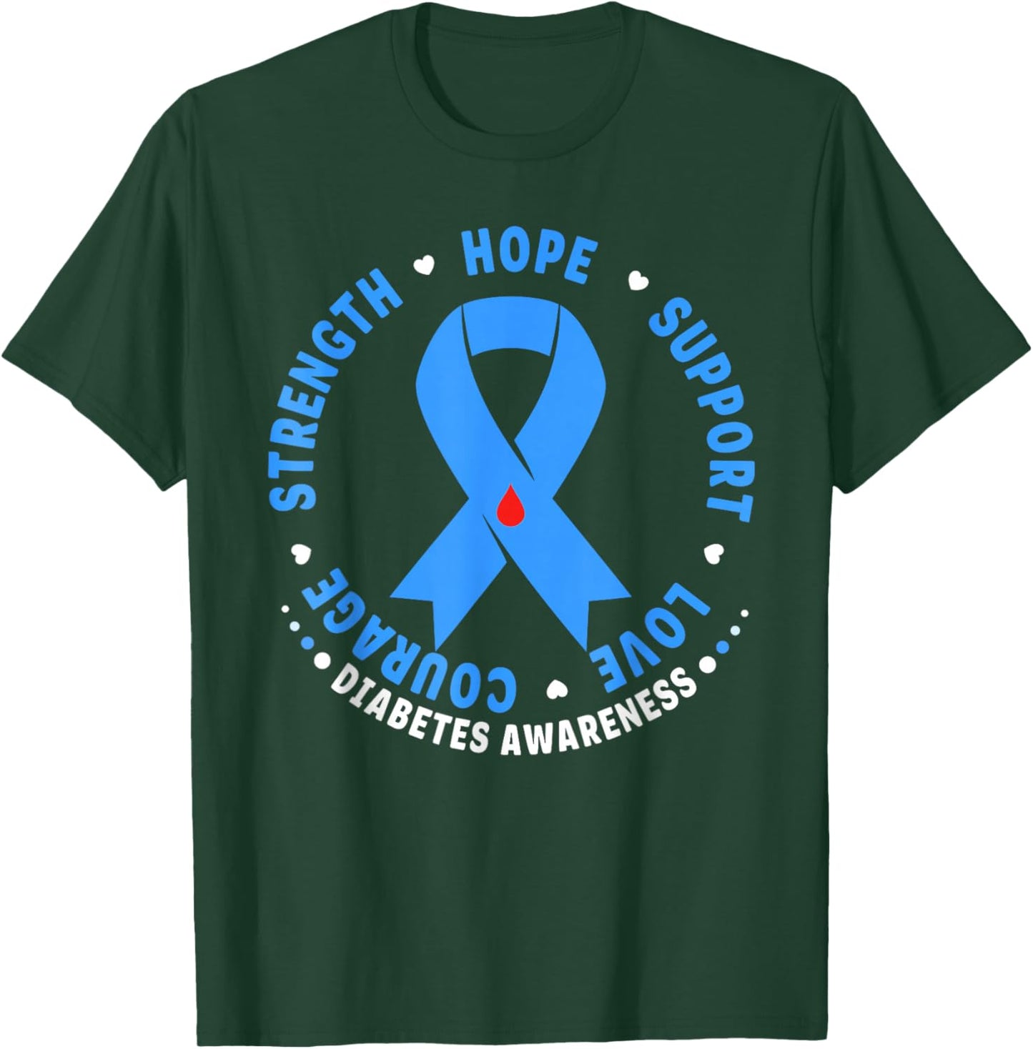 Diabetes Awareness Month Blue Love Ribbon Support T1D T2D T-Shirt - T-Shirt | Forest