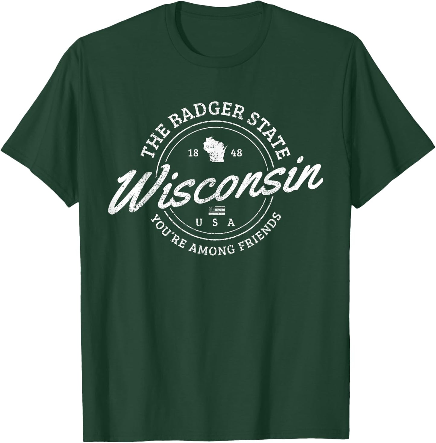 Wisconsin Est. 1848 Badger State Map Souvenir Pride T-Shirt - T-Shirt | Forest