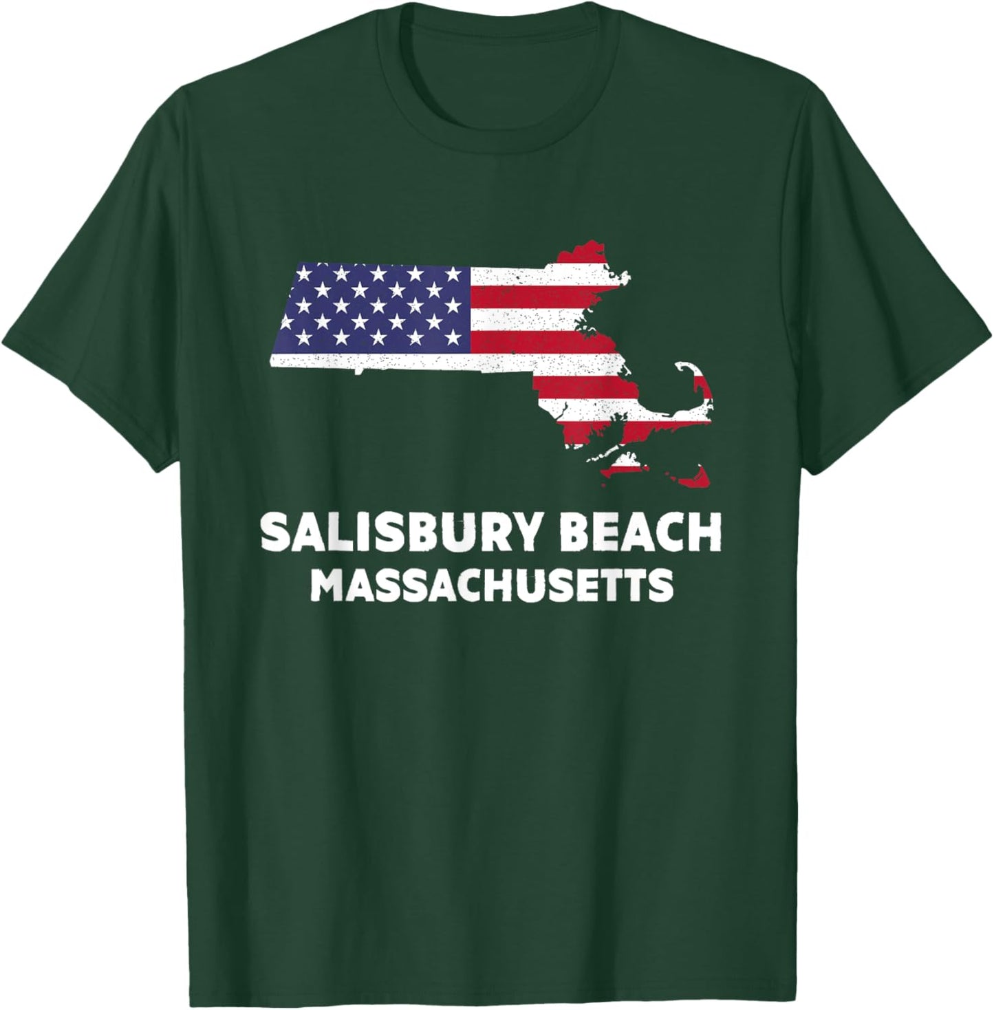 Distressed Patriotic USA Flag Salisbury Beach, MA Women Men T-Shirt - T-Shirt | Forest