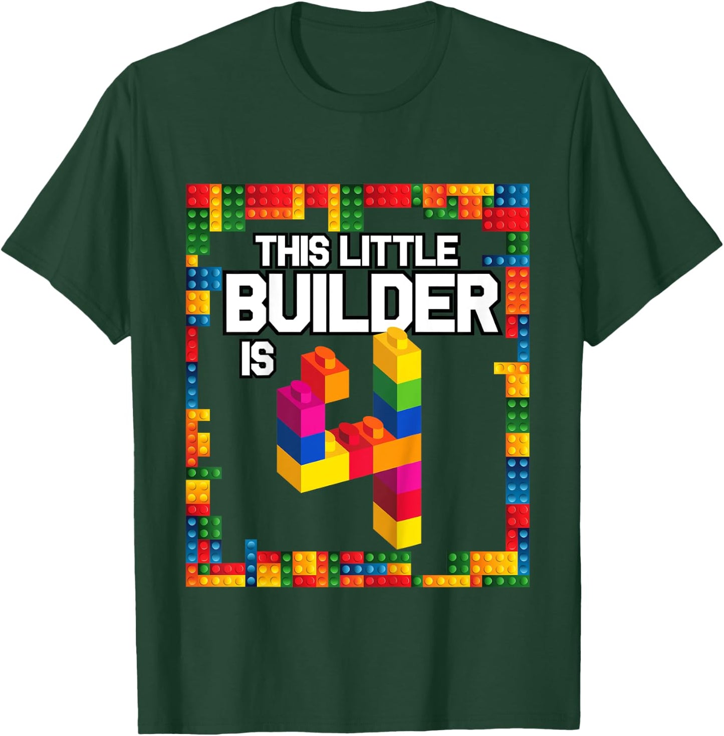 4 Year Old Building Blocks Birthday T Shirt Brick 4th Gift T-Shirt - T-Shirt | Forest
