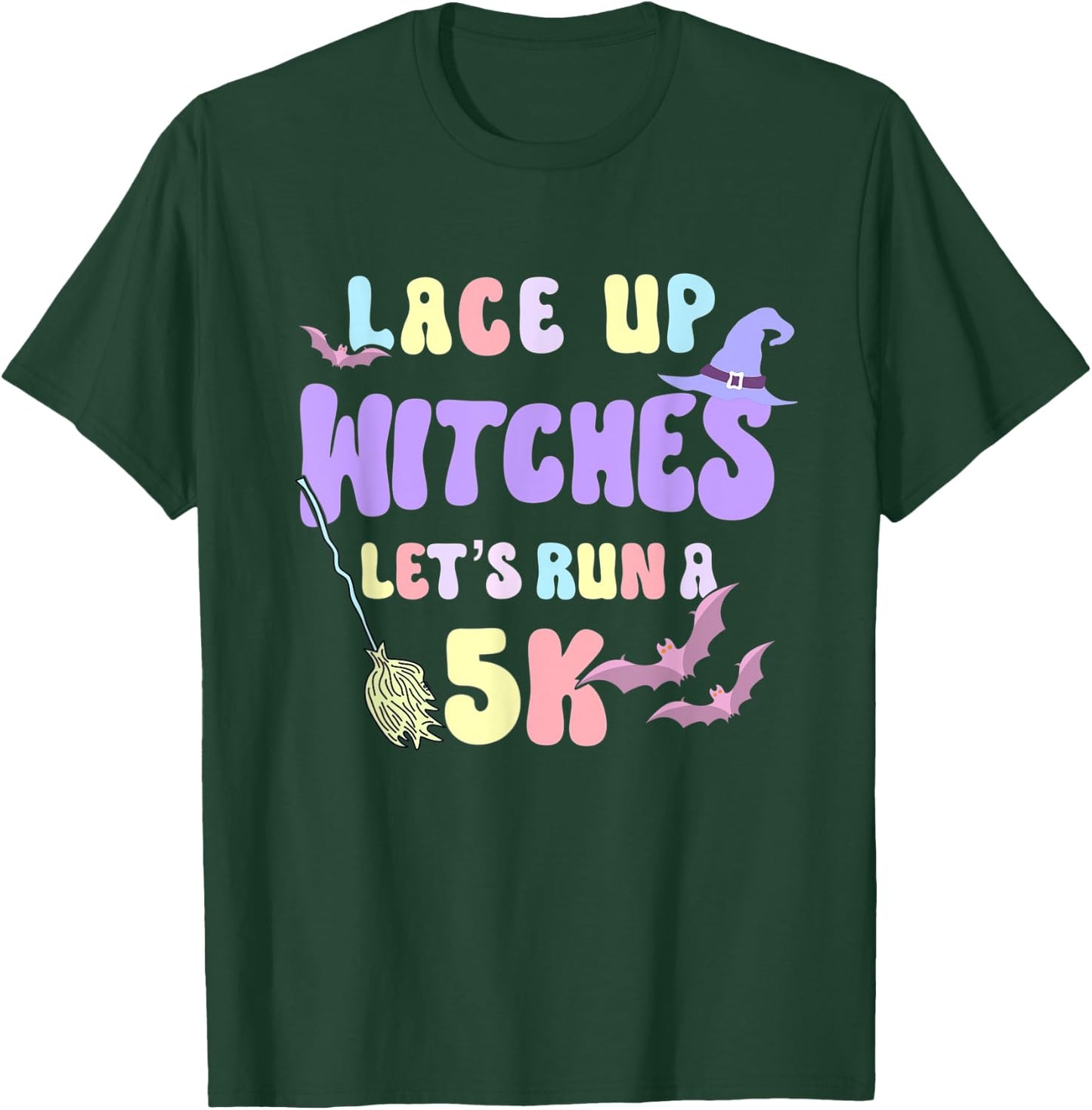 Lace Up Witches Let's Run A 5K Retro Goth Halloween Witch T-Shirt - T-Shirt | Forest