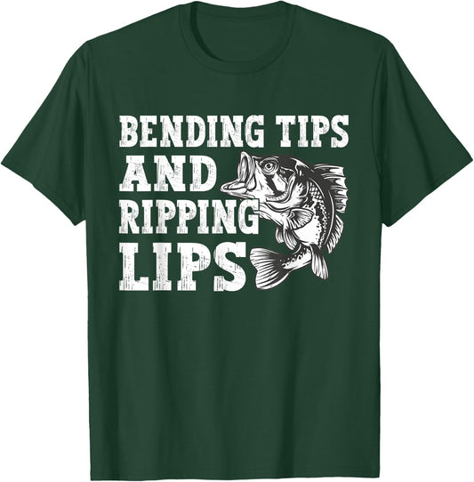 Bending Tips and Ripping Lips Cute Fishing Dad, Bass Fishing T-Shirt - T-Shirt | Forest