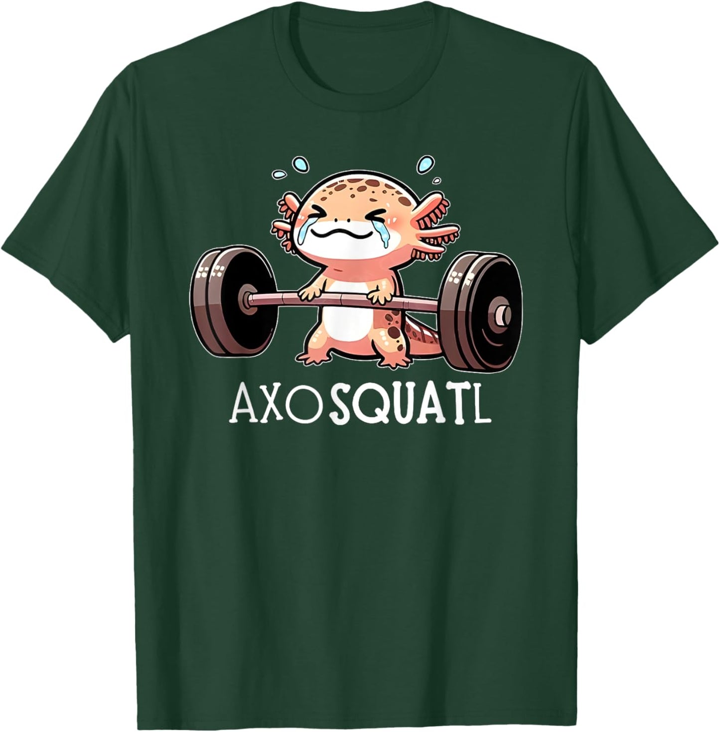 Axolotl Kawaii Weightlifting Fitness Workout Funny Axosquatl T-Shirt - T-Shirt | Forest