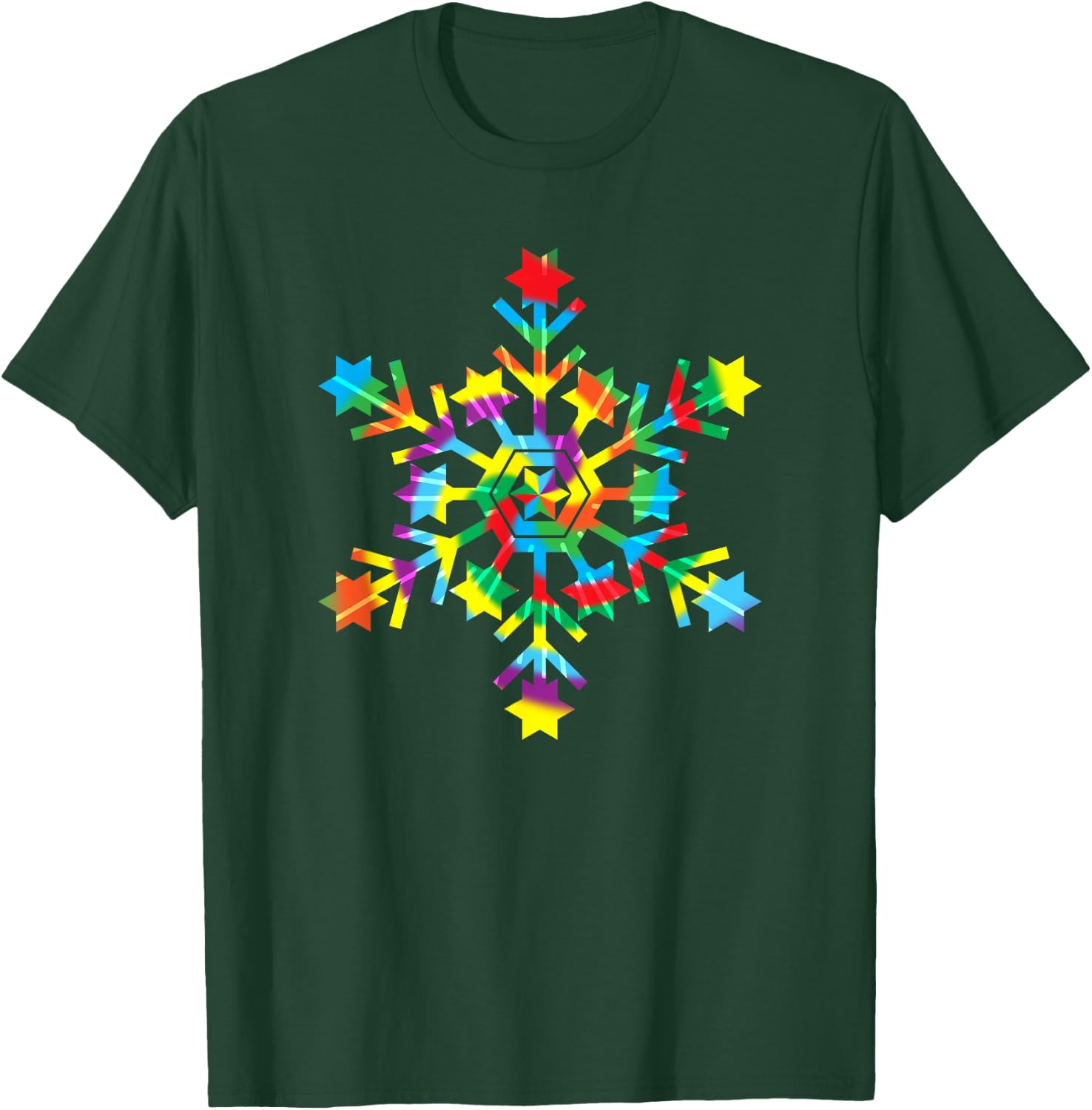 Tie Dye Snowflake Retro Hippie Christmas Holiday Xmas Gift T-Shirt - T-Shirt | Forest