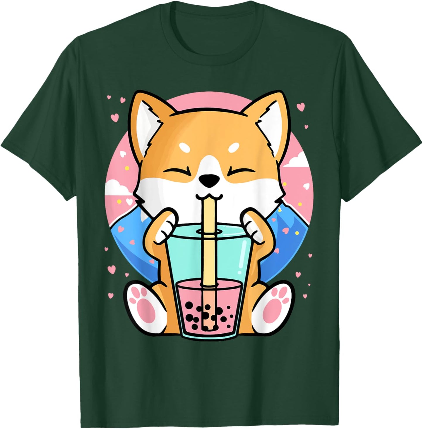 Kawaii Corgi Dog Bubble Tea Boba Anime Neko Japanese Women Girls Kids T-Shirt - T-Shirt | Forest