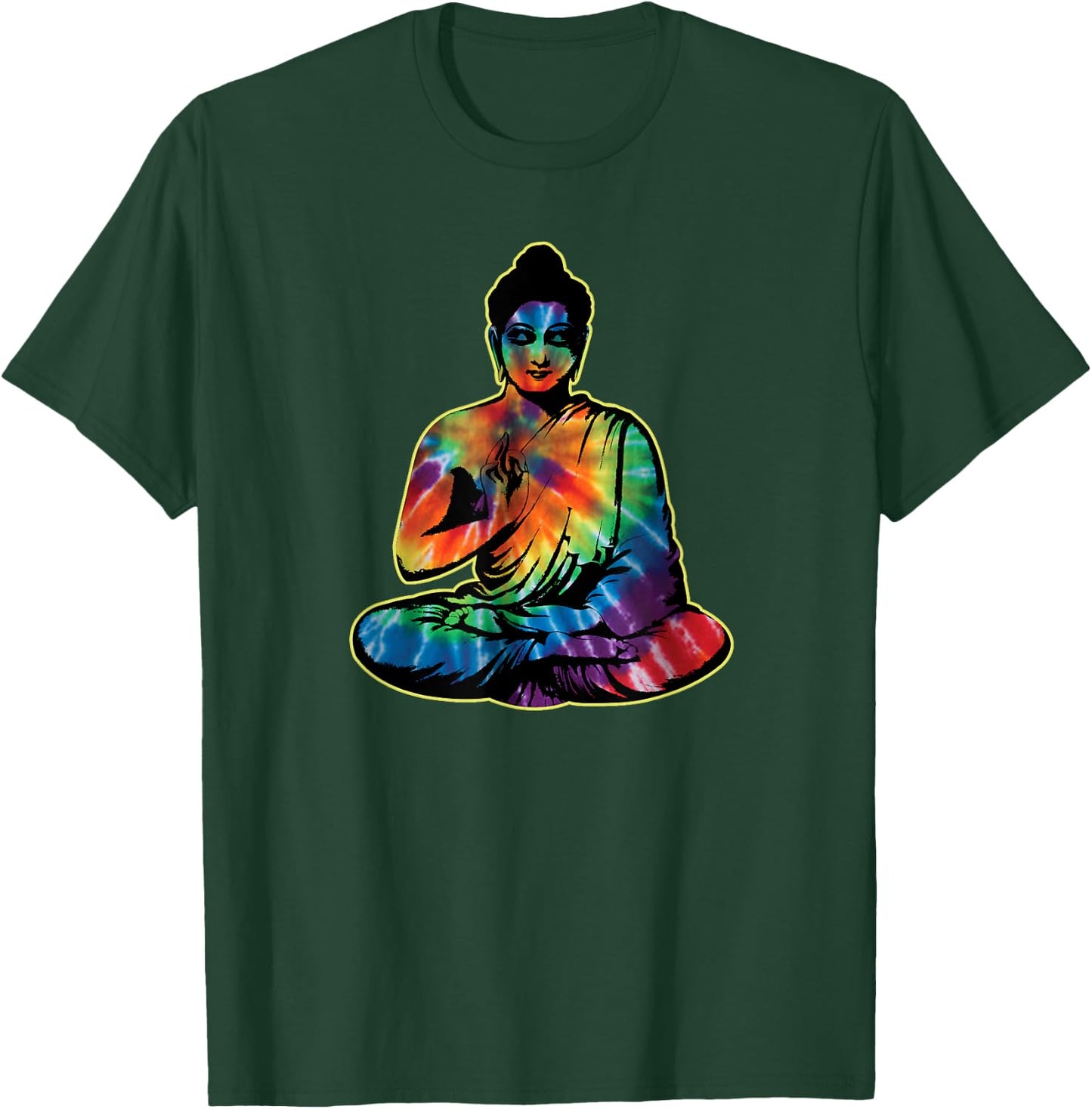 Meditating Buddha Rainbow Tie Dye Buddhist Buddhism Gifts T-Shirt - T-Shirt | Forest