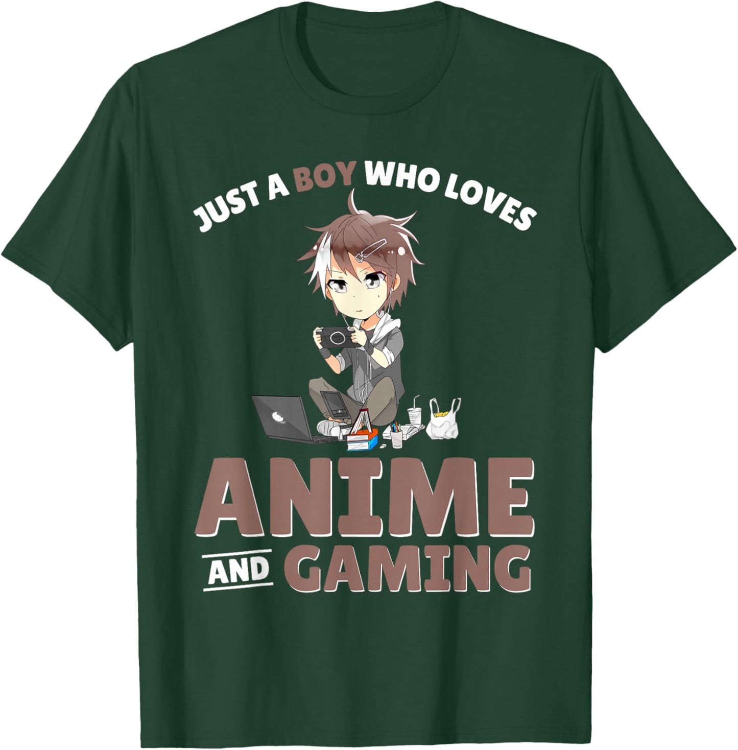 Just A Boy Who Loves Anime And Gaming Gamer Japanese Anime T-Shirt - T-Shirt | Forest