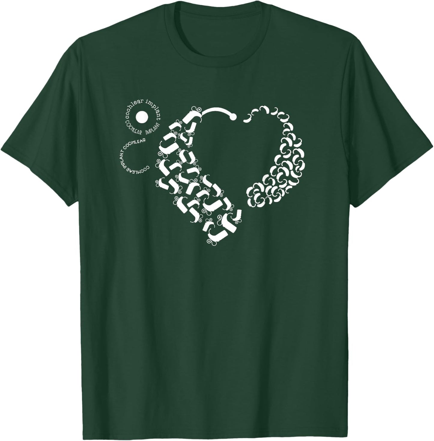 Hearing Loss Designs Co. Cochlear Implant and Hearing Aid Awareness Black Modern Letter Print Round Neck Short Sleeve T-Shirt - T-Shirt | Forest