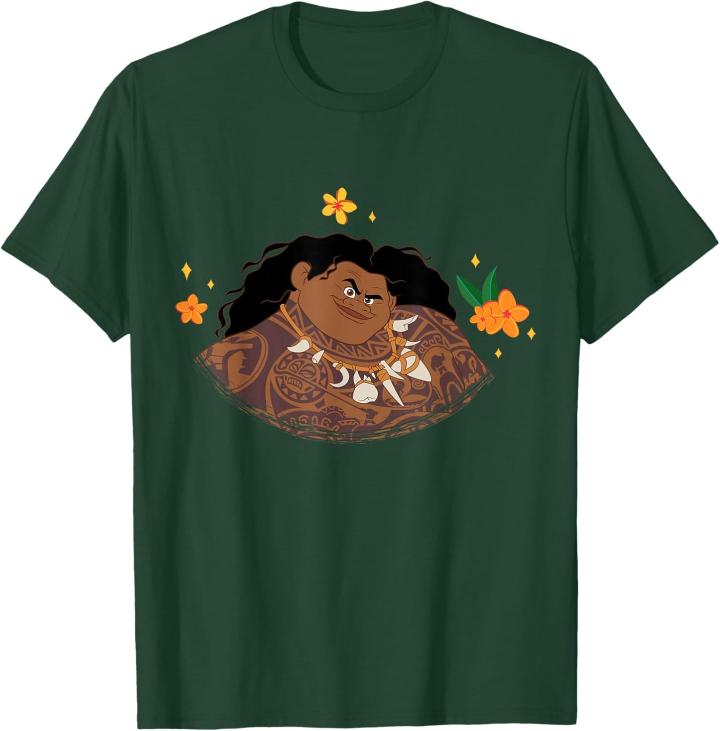 Disney Moana 2 Big Face Maui Tropical Flowers Costume T-Shirt - T-Shirt | Forest