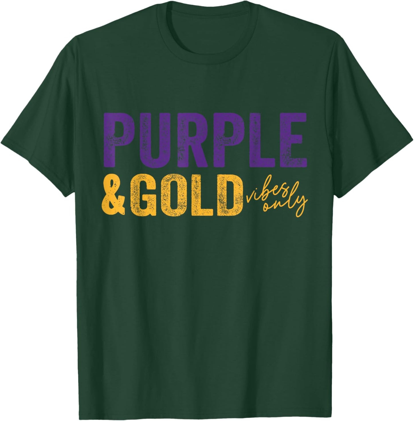 Purple and Gold Vibes Only Game Day for High School Football T-Shirt - T-Shirt | Forest