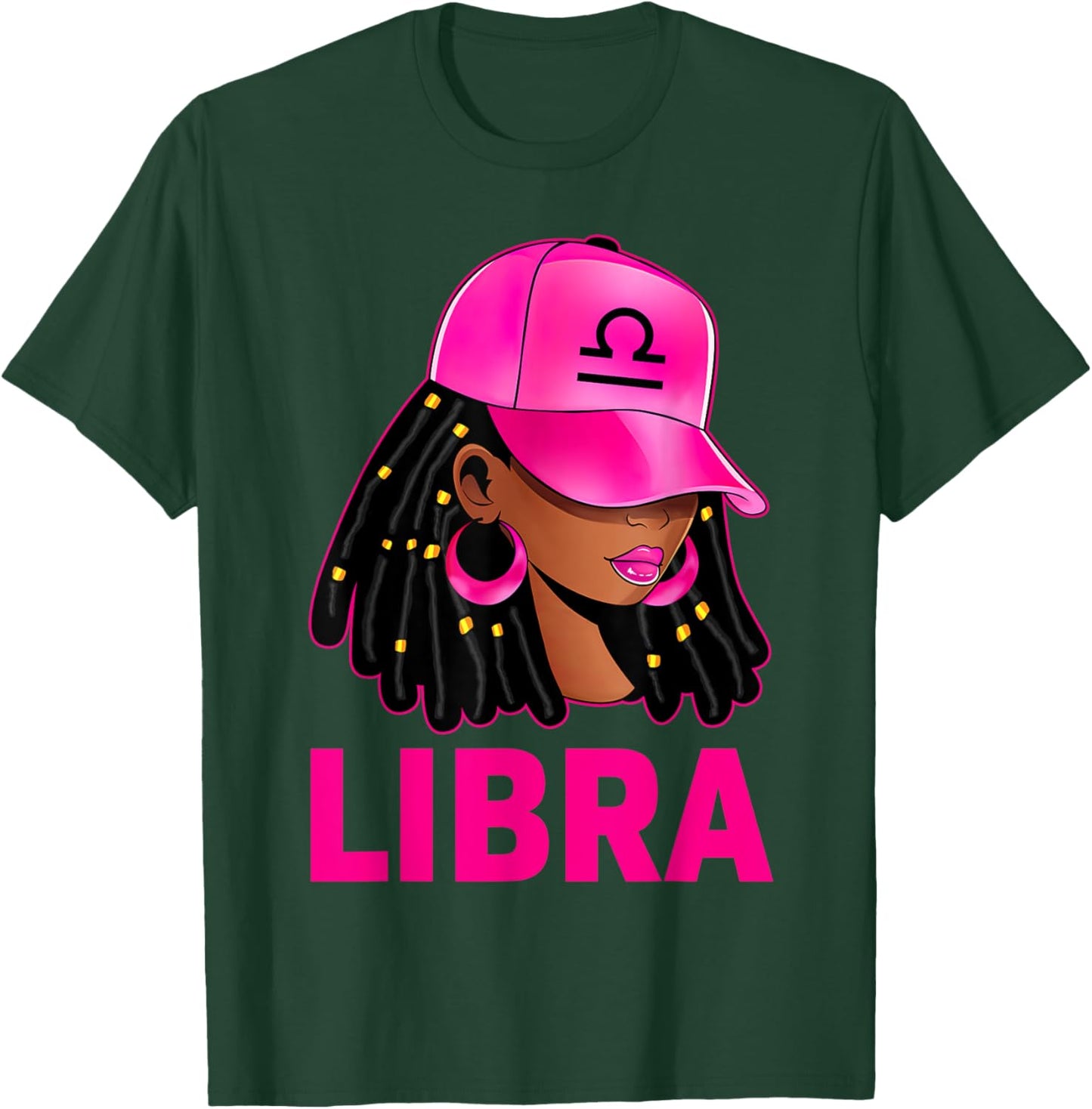 Libra Queen Loc'd Hair Black Woman Cap Zodiac Sign T-Shirt - T-Shirt | Forest